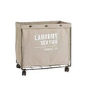 Danya B. Army Canvas Laundry Hamper on Wheels: Heavy Duty Beige Clothes Sorter, Portable Iron Frame, 32 Volume Capacity