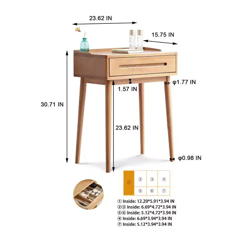 Coiffeuse moderne en bois avec tiroirs de rangement, étagères amovibles et bords surélevésDesign minimaliste pour salons
