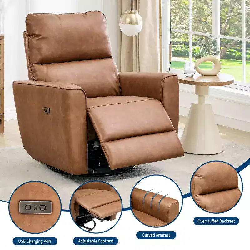Fauteuil inclinable pivotant surdimensionné, canapé inclinable de chambre d'enfant en similicuir rembourré, fauteuil à bascule simple