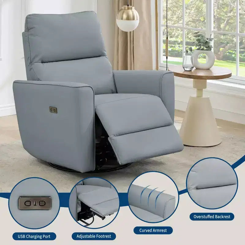 Fauteuil inclinable pivotant surdimensionné, canapé inclinable de chambre d'enfant en similicuir rembourré, fauteuil à bascule simple