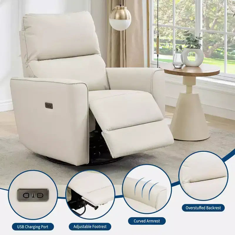 Fauteuil inclinable pivotant surdimensionné, canapé inclinable de chambre d'enfant en similicuir rembourré, fauteuil à bascule simple