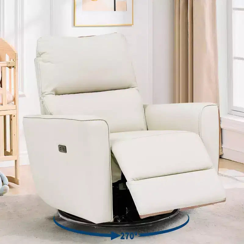 Oversized Power Swivel Recliner Chair, Upholstered Faux Leather Nursery Reclining Sofa, Rocker Single Sofa