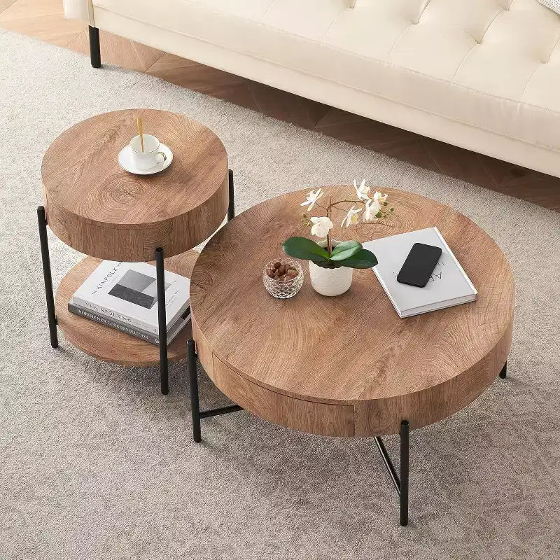 Table basse relevable avec rangement, table d'appoint de style Mid-Century et table basse de ferme en bois