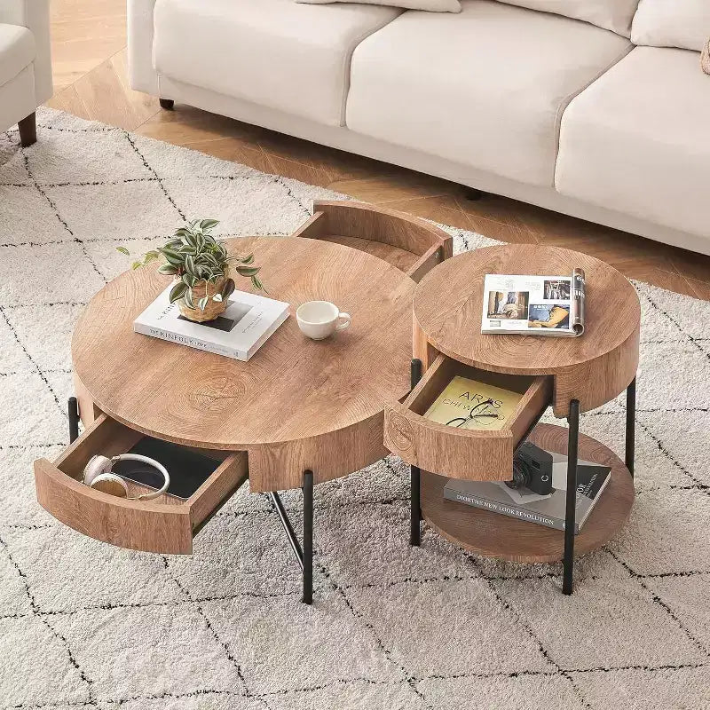 Table basse relevable avec rangement, table d'appoint de style Mid-Century et table basse de ferme en bois