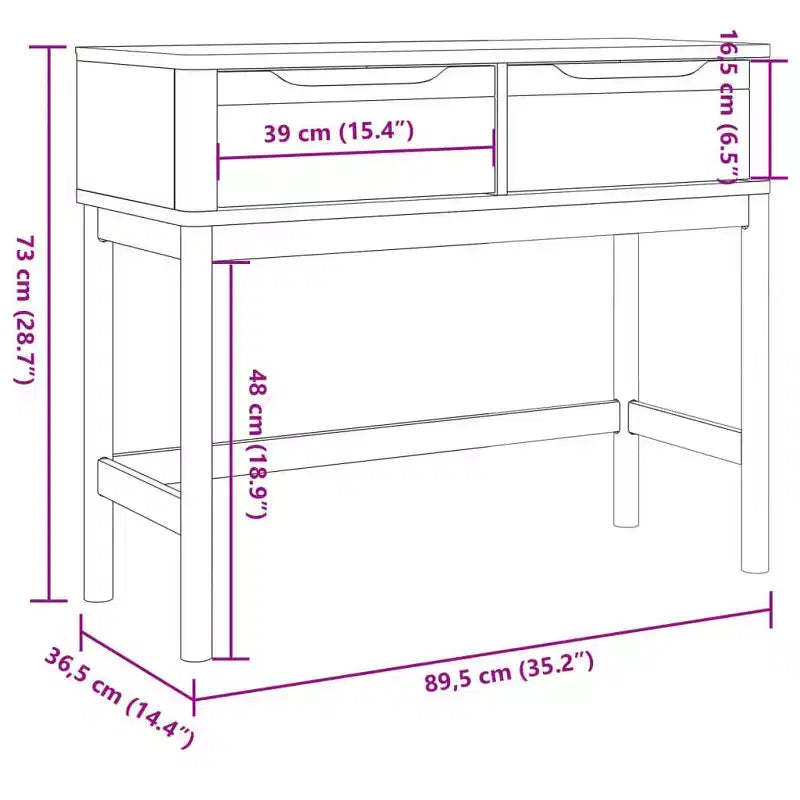 Console Meuble de Rangement Salon Couloir en Bois Massif Pin