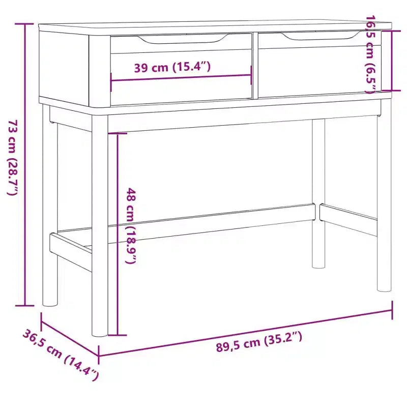 Console Meuble de Rangement Salon Couloir en Bois Massif Pin