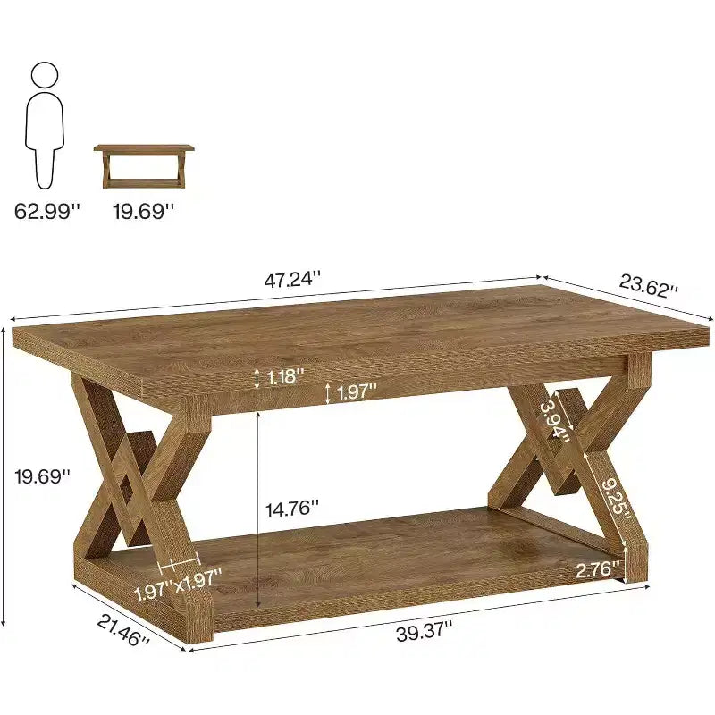 Table basse de salon à 2 niveaux, table de thé/cocktail de ferme de 120 cm, assemblage facile