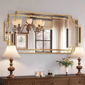 Gold Traditional Mirror Wall Art Decorative Beveled Full Length Mirror Home Decor Bathroom Living Room Bedroom Kitchen