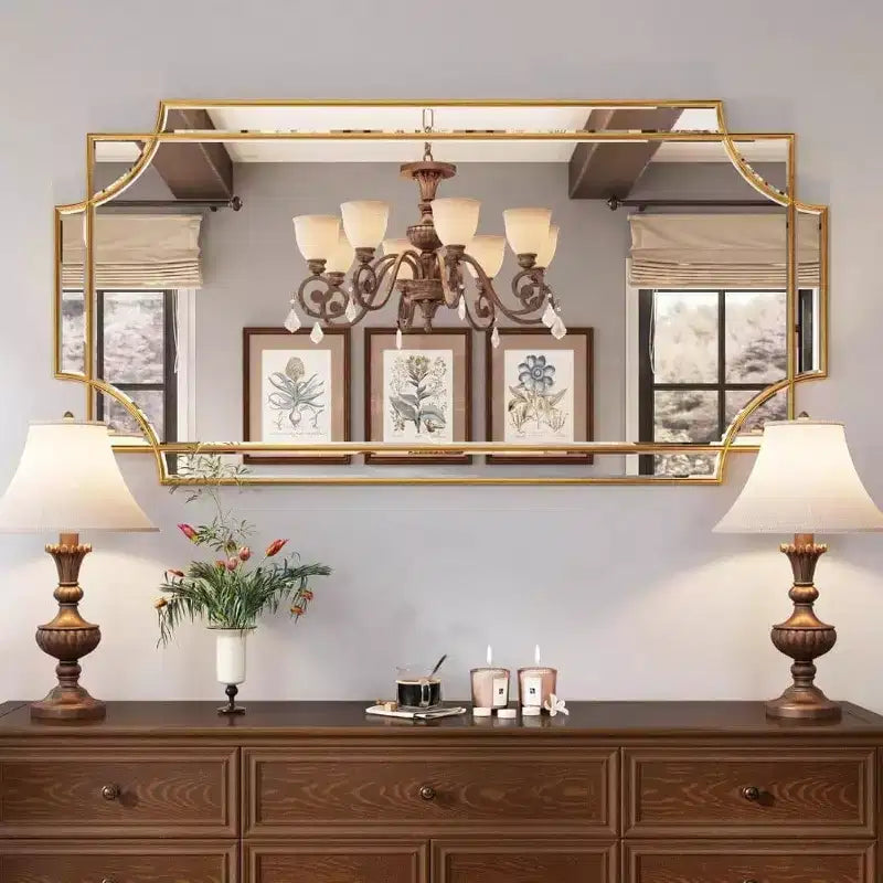 Miroir mural décoratif traditionnel doré biseauté pleine longueur Décoration de la maison Salle de bain Salon Chambre Cuisine