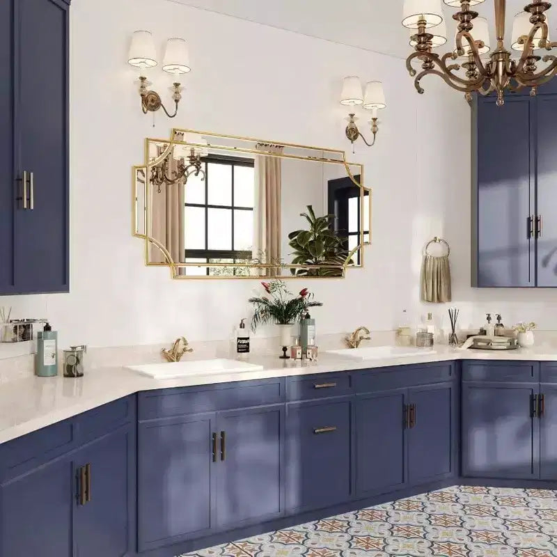 Miroir mural décoratif traditionnel doré biseauté pleine longueur Décoration de la maison Salle de bain Salon Chambre Cuisine