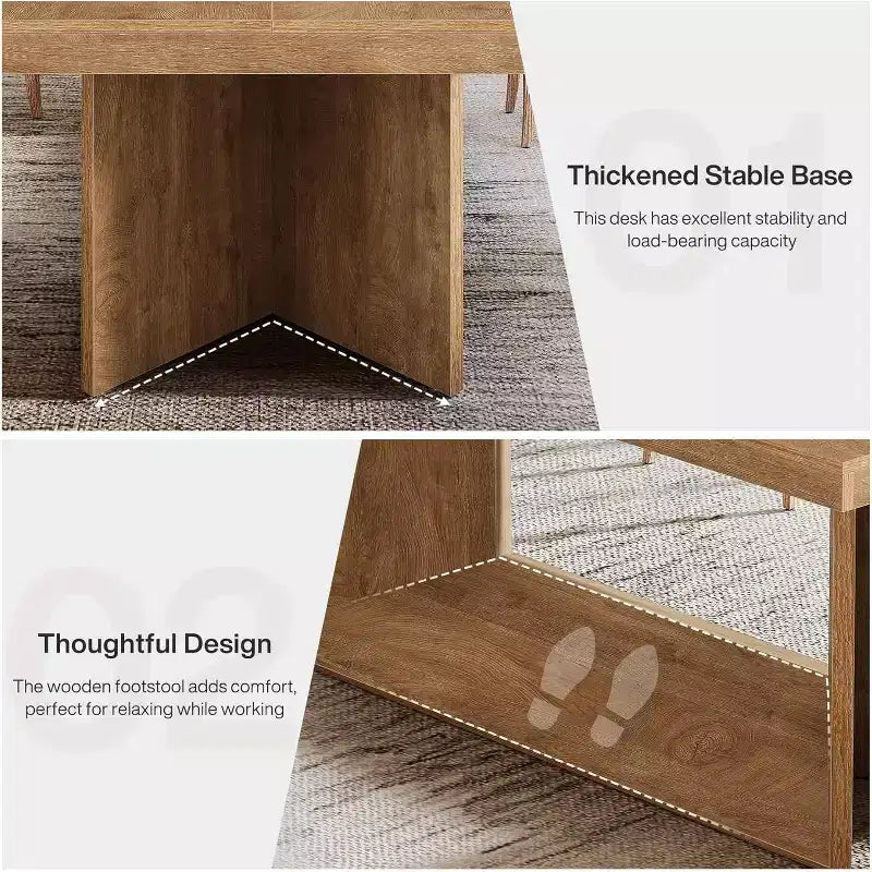 Bureau de direction de 63 pouces, bureau d'ordinateur avec piédestal robuste, table d'écriture de style rustique pour bureau à domicile, marron rustique