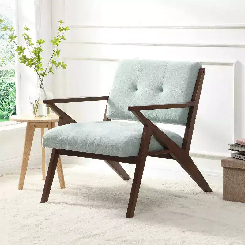 Fauteuil d'appoint moderne du milieu du siècle, coussins moelleux, accoudoirs inclinés, cadre en bois massif, design ergonomique, salon, chambre, bureau
