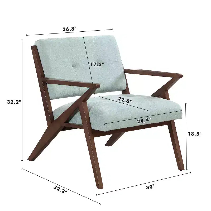 Fauteuil d'appoint moderne du milieu du siècle, coussins moelleux, accoudoirs inclinés, cadre en bois massif, design ergonomique, salon, chambre, bureau