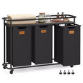 Laundry Sorter with Wheels, 39.6 Gal Rolling Cart with 3 Removable Liners & 6 Labels, Top Shelf for Detergent, Portable Hamper, Ink Black