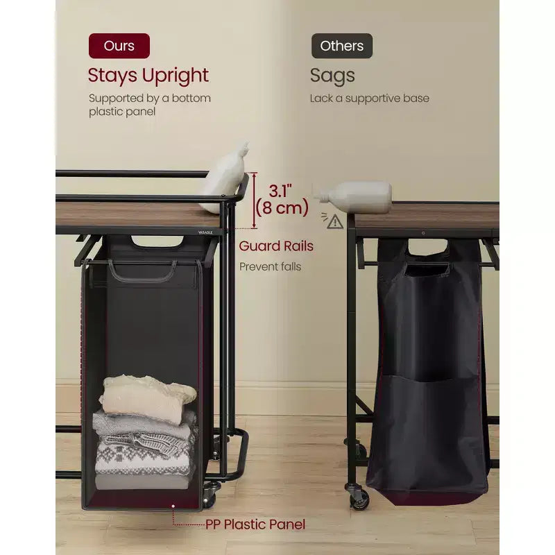 Trieur à linge à roulettes, panier à linge roulant de 150 L avec 3 sacs amovibles et 6 étiquettes, étagère supérieure pour détergent, panier portable, noir encre