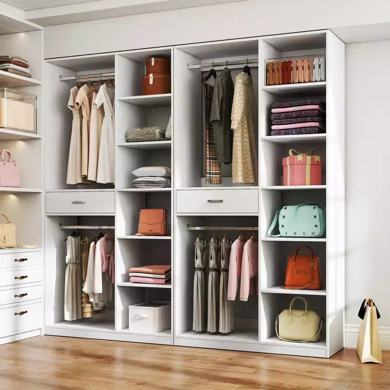 Système de rangement autoportant, armoire autonome avec 6 étagères ouvertes, dressing en bois, blanc