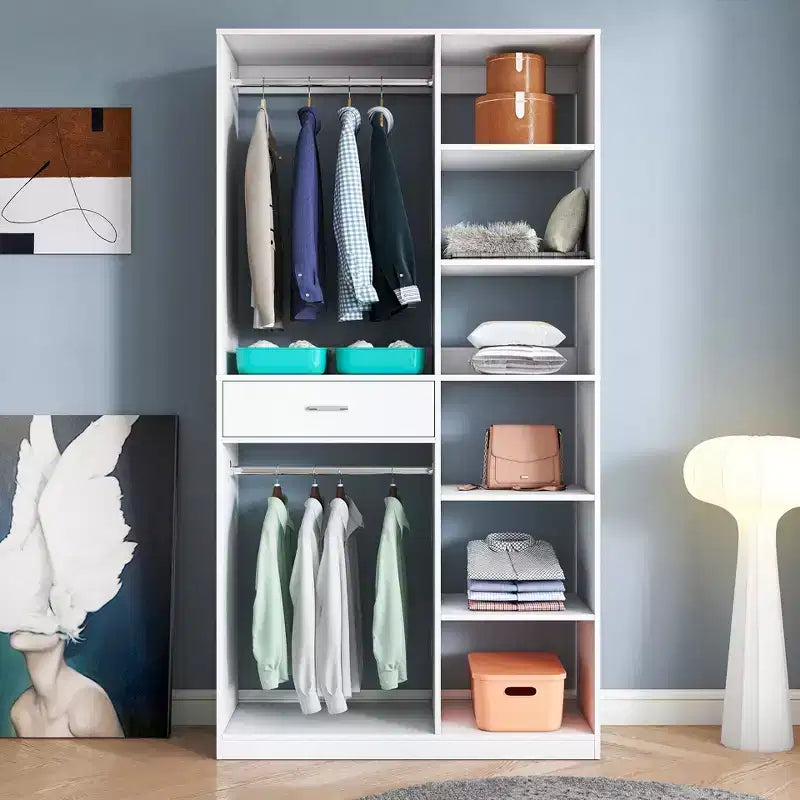 Système de rangement autoportant, armoire autonome avec 6 étagères ouvertes, dressing en bois, blanc