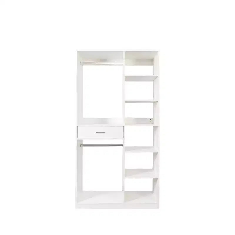 Système de rangement autoportant, armoire autonome avec 6 étagères ouvertes, dressing en bois, blanc