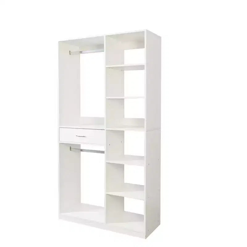 Système de rangement autoportant, armoire autonome avec 6 étagères ouvertes, dressing en bois, blanc