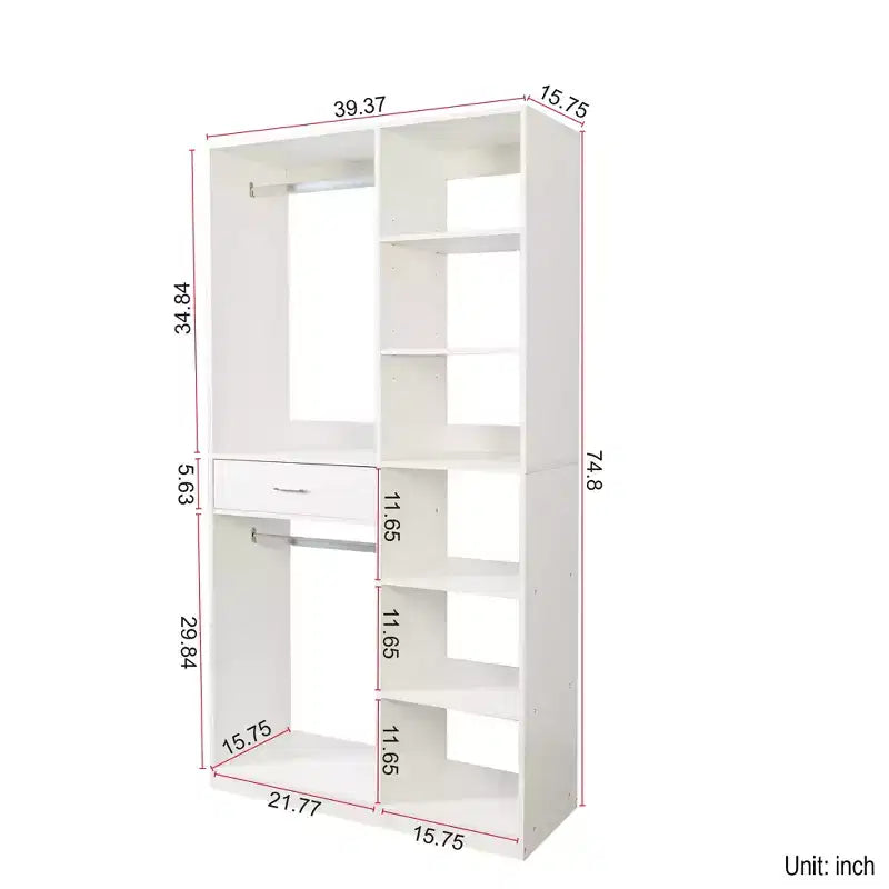 Système de rangement autoportant, armoire autonome avec 6 étagères ouvertes, dressing en bois, blanc