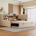 MAYEERTY Twin Size Upholstered Daybed, Trundle Storage Shelves USB Outlet, Bedroom, Beige