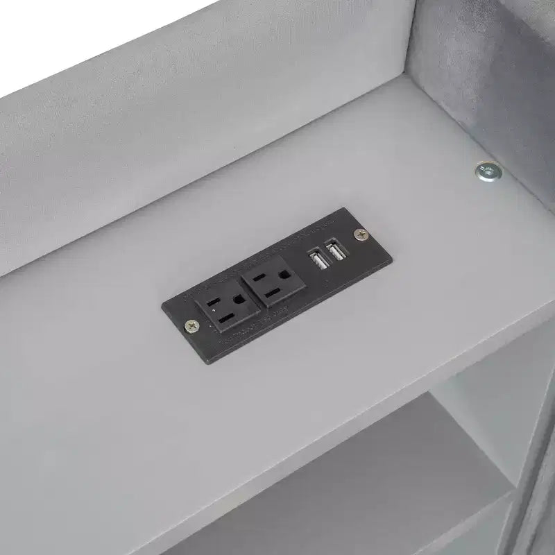 Lit de repos rembourré jumeau, étagères de rangement gigognes, prise USB, chambre, beige