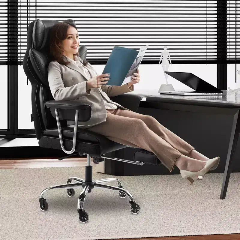 Fauteuil de bureau de direction robuste, capacité 180 kg, avec repose-pieds et support lombaire