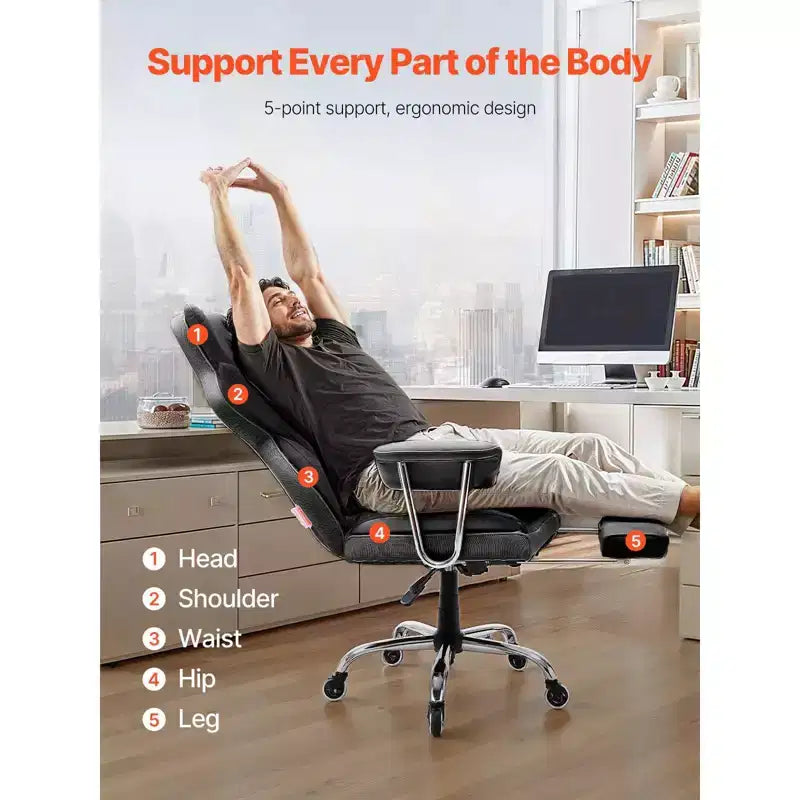 Fauteuil de bureau de direction robuste, capacité 180 kg, avec repose-pieds et support lombaire
