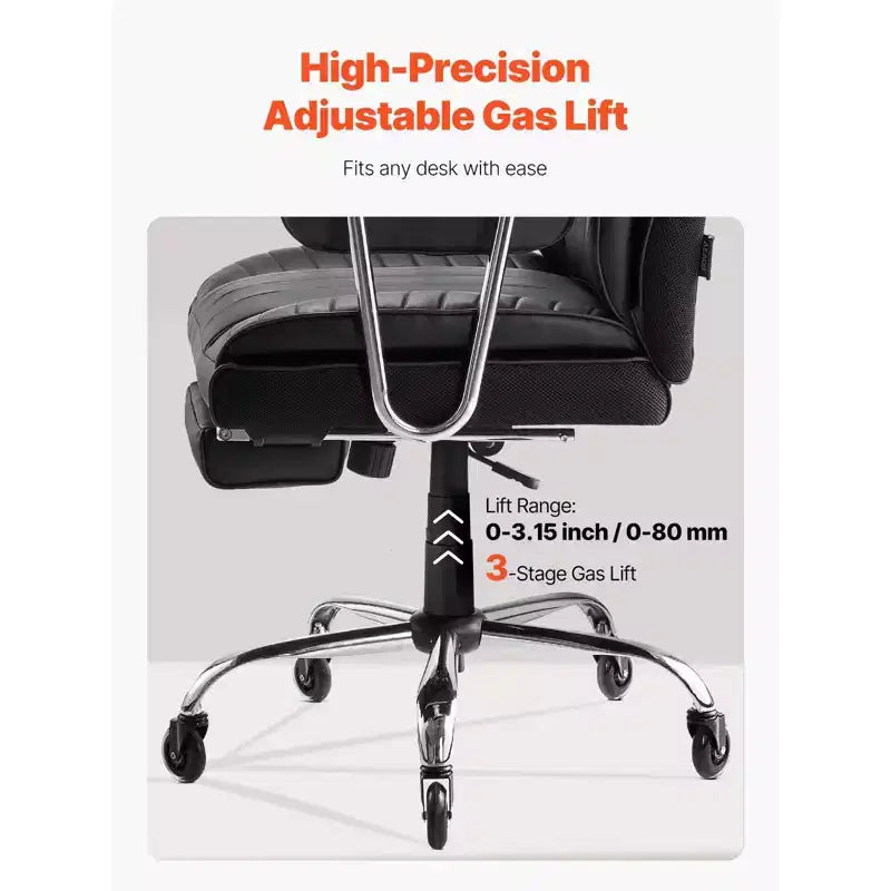 Fauteuil de bureau de direction robuste, capacité 180 kg, avec repose-pieds et support lombaire