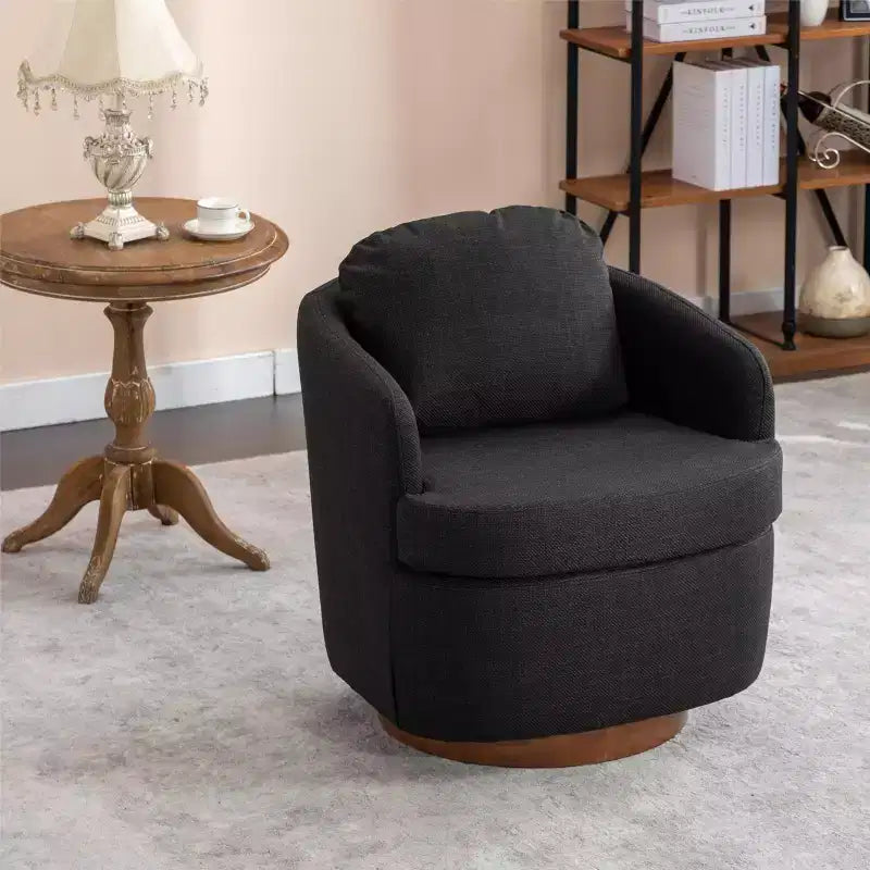 Sofa Chair, Swivel Accent Chair With Cushion, Solid Wood Round Bottom Legs, 360-Degree Armchair Swivel Chairs black