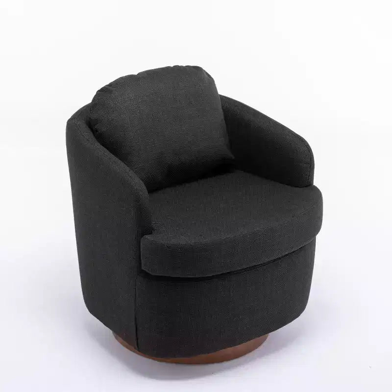 Fauteuil de salon, Fauteuil d'appoint pivotant avec coussin, Pieds ronds en bois massif, Fauteuils pivotants à 360 degrés noirs