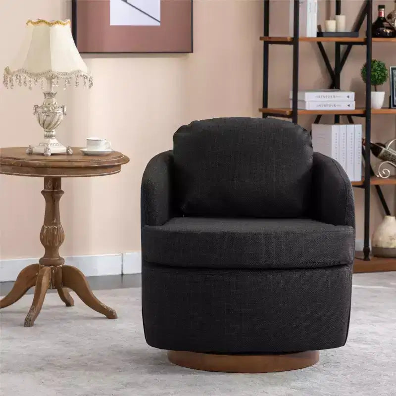 Fauteuil de salon, Fauteuil d'appoint pivotant avec coussin, Pieds ronds en bois massif, Fauteuils pivotants à 360 degrés noirs