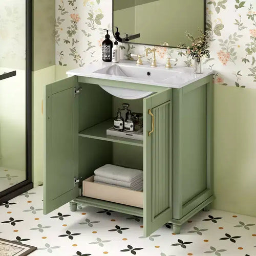 Meuble-lavabo de salle de bain de 30 po avec lavabo, Armoire de rangement de salle de bain avec tiroirs, Meuble-lavabo simple