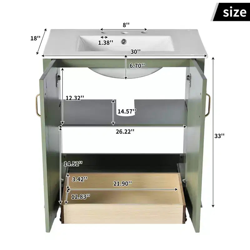 Meuble-lavabo de salle de bain de 30 po avec lavabo, Armoire de rangement de salle de bain avec tiroirs, Meuble-lavabo simple