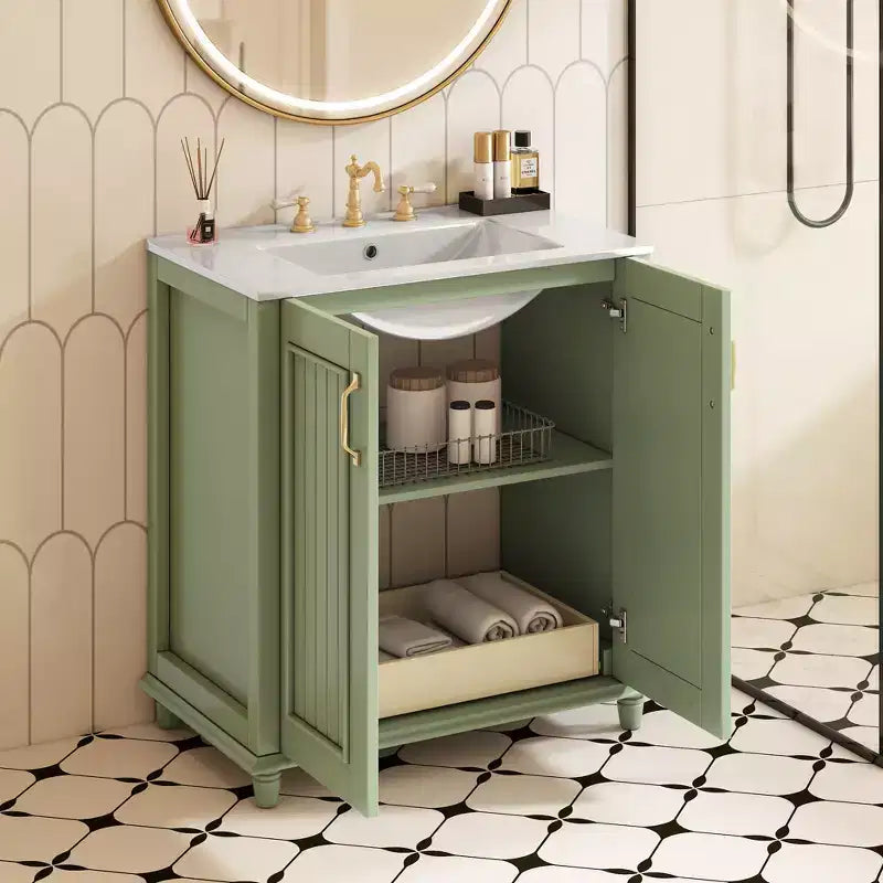 Meuble-lavabo de salle de bain de 30 po avec lavabo, Armoire de rangement de salle de bain avec tiroirs, Meuble-lavabo simple