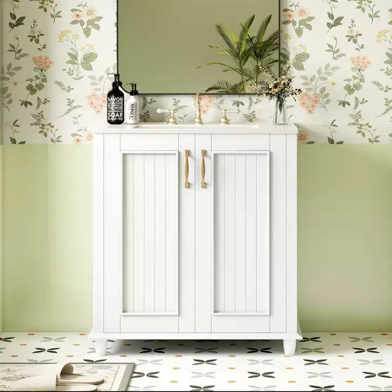 Meuble-lavabo de salle de bain de 30 po avec lavabo, Armoire de rangement de salle de bain avec tiroirs, Meuble-lavabo simple