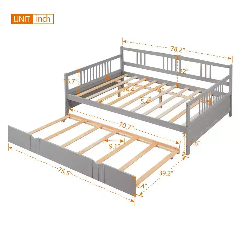 Cadre de lit plateforme moderne double/complet avec barrière de chevet et tiroirs/lit gigogne, lit de repos en bois pour chambre, bureau