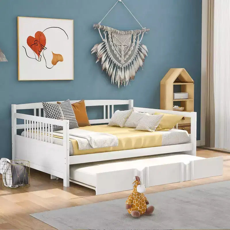 Cadre de lit plateforme moderne double/complet avec barrière de chevet et tiroirs/lit gigogne, lit de repos en bois pour chambre, bureau