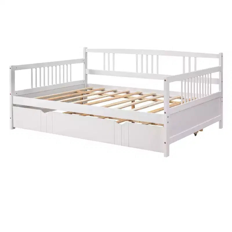 Cadre de lit plateforme moderne double/complet avec barrière de chevet et tiroirs/lit gigogne, lit de repos en bois pour chambre, bureau