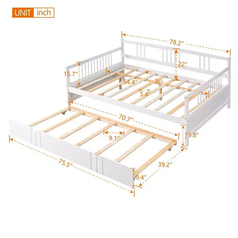 Cadre de lit plateforme moderne double/complet avec barrière de chevet et tiroirs/lit gigogne, lit de repos en bois pour chambre, bureau