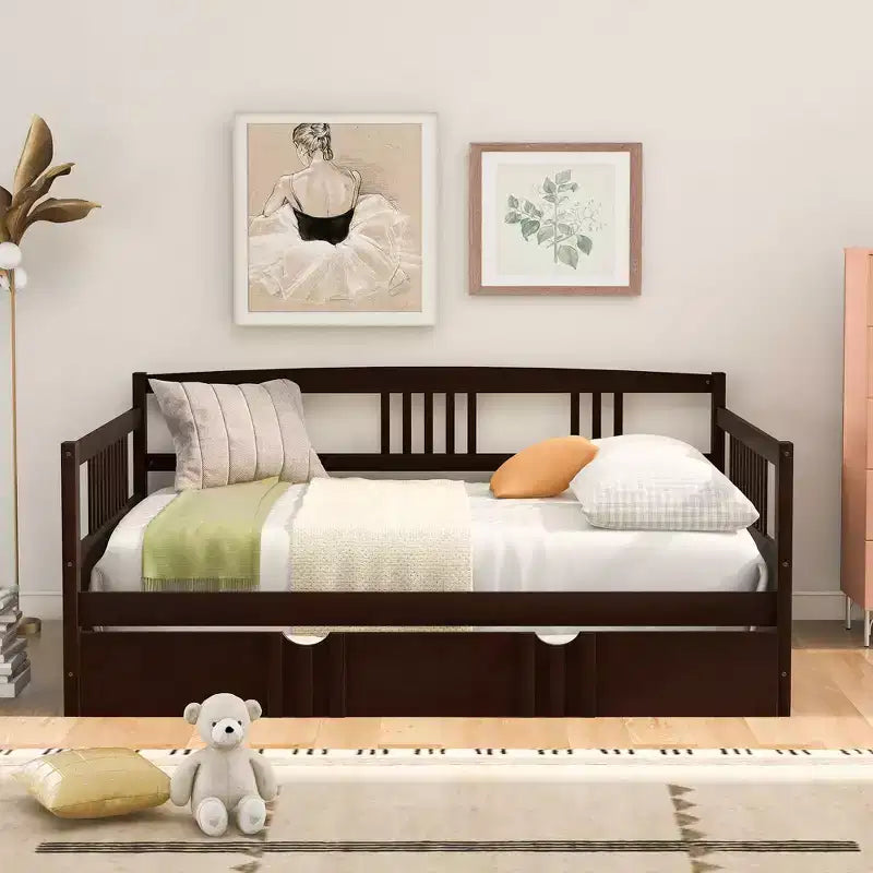 Cadre de lit plateforme moderne double/complet avec barrière de chevet et tiroirs/lit gigogne, lit de repos en bois pour chambre, bureau