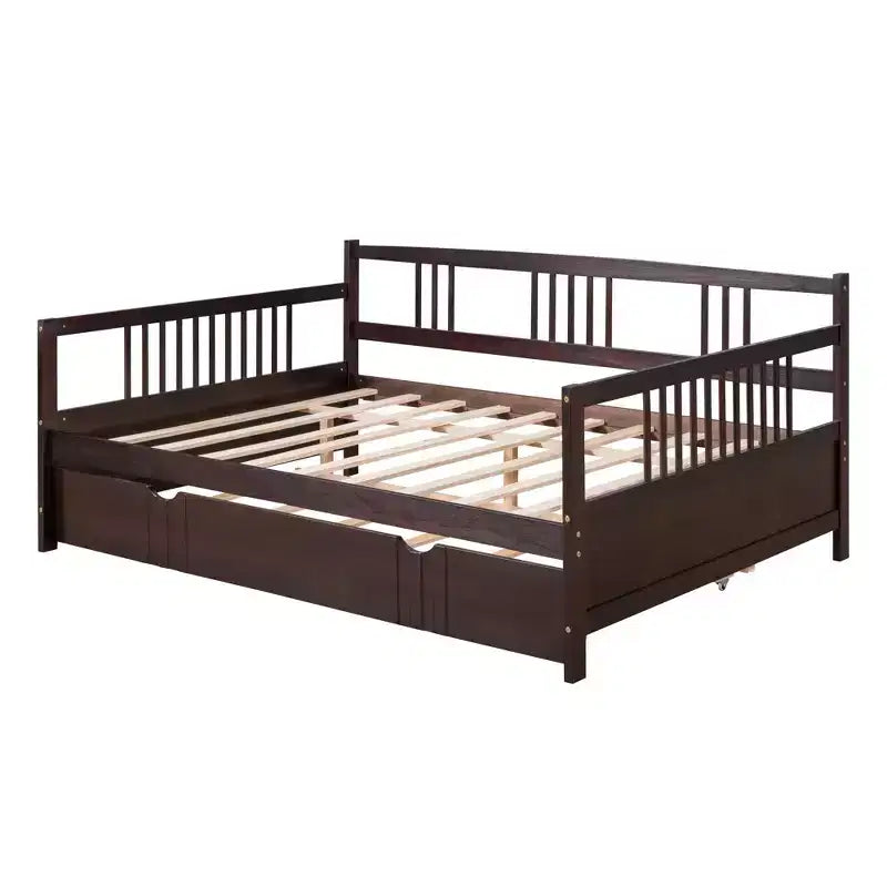Cadre de lit plateforme moderne double/complet avec barrière de chevet et tiroirs/lit gigogne, lit de repos en bois pour chambre, bureau