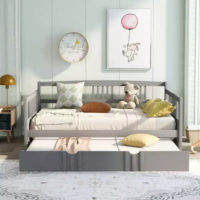 Cadre de lit plateforme moderne double/complet avec barrière de chevet et tiroirs/lit gigogne, lit de repos en bois pour chambre, bureau