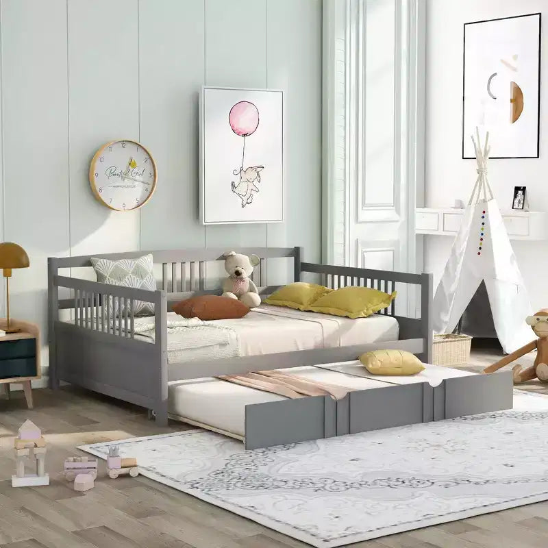 Cadre de lit plateforme moderne double/complet avec barrière de chevet et tiroirs/lit gigogne, lit de repos en bois pour chambre, bureau