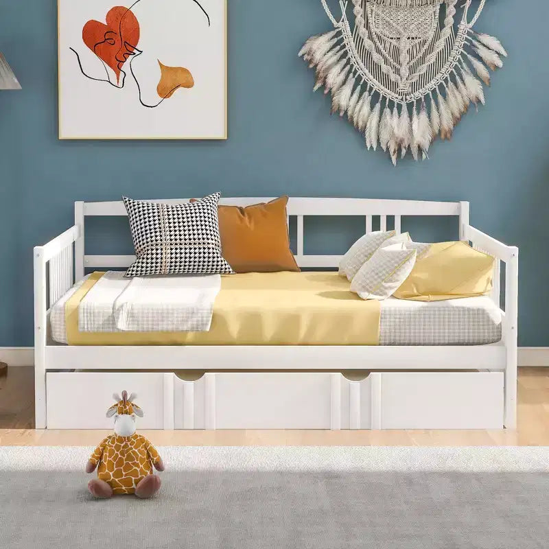 Cadre de lit plateforme moderne double/complet avec barrière de chevet et tiroirs/lit gigogne, lit de repos en bois pour chambre, bureau