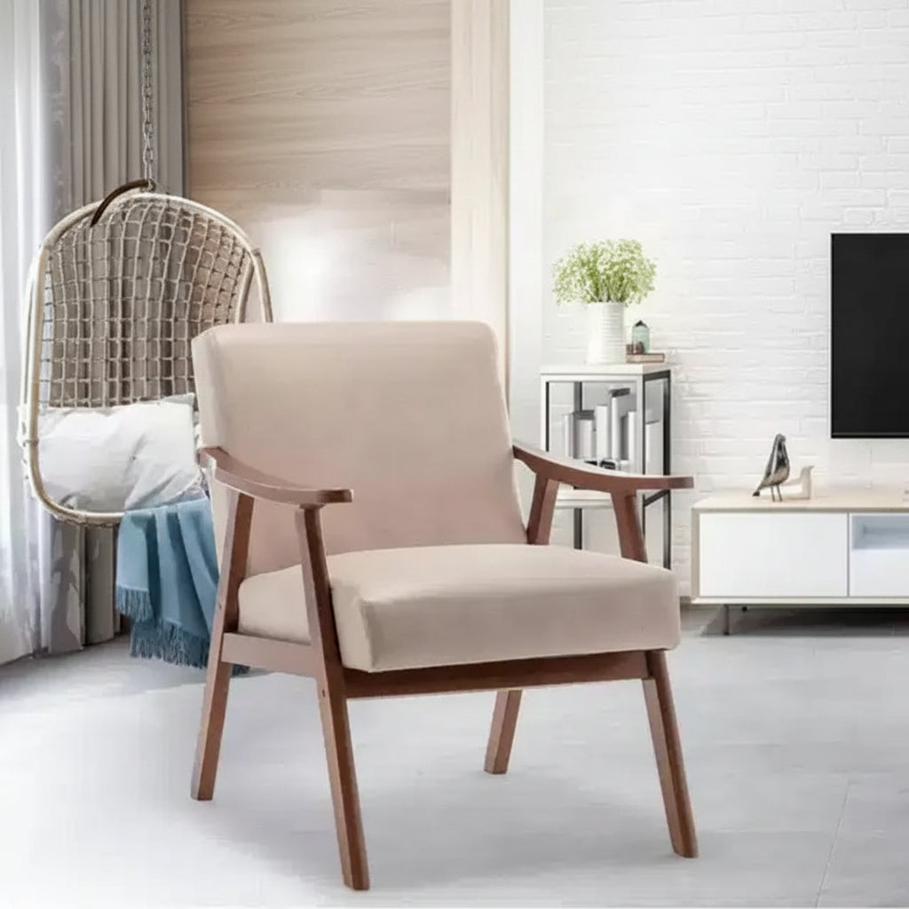 Fauteuil d'appoint moderne du milieu du siècle avec cadre en bois massif, fauteuil à dossier haut pour chambre à coucher, salle de lecture, salon