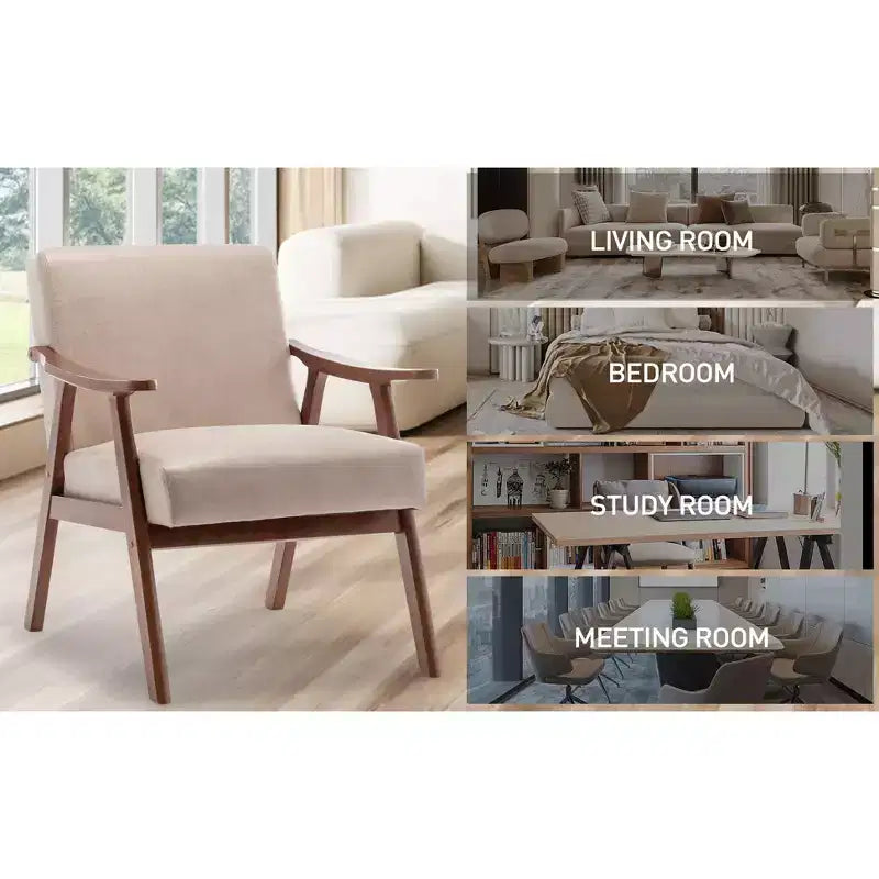 Fauteuil d'appoint moderne du milieu du siècle avec cadre en bois massif, fauteuil à dossier haut pour chambre à coucher, salle de lecture, salon