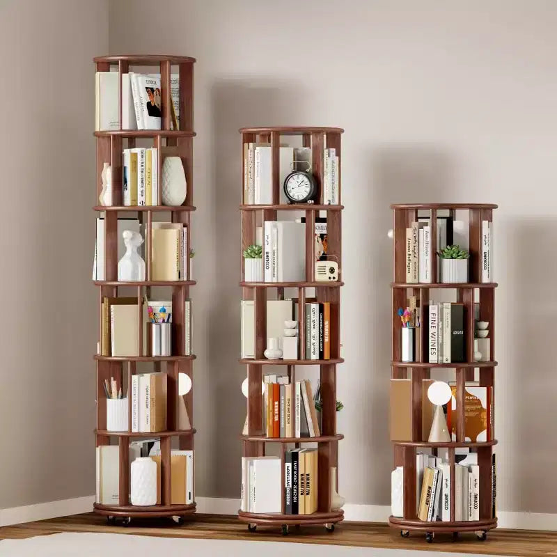 Étagère d'angle en bois, étagère à livres sur roulettes, bibliothèque rotative à 360°, bibliothèque étroite