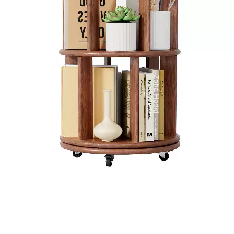 Étagère d'angle en bois, étagère à livres sur roulettes, bibliothèque rotative à 360°, bibliothèque étroite