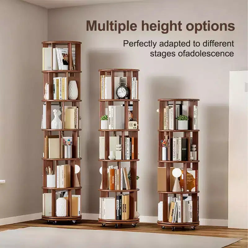 Étagère d'angle en bois, étagère à livres sur roulettes, bibliothèque rotative à 360°, bibliothèque étroite